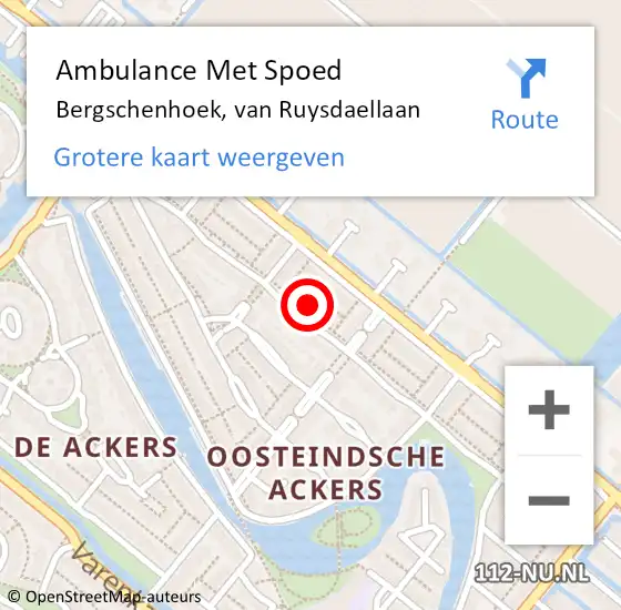 Locatie op kaart van de 112 melding: Ambulance Met Spoed Naar Bergschenhoek, van Ruysdaellaan op 9 september 2022 11:32