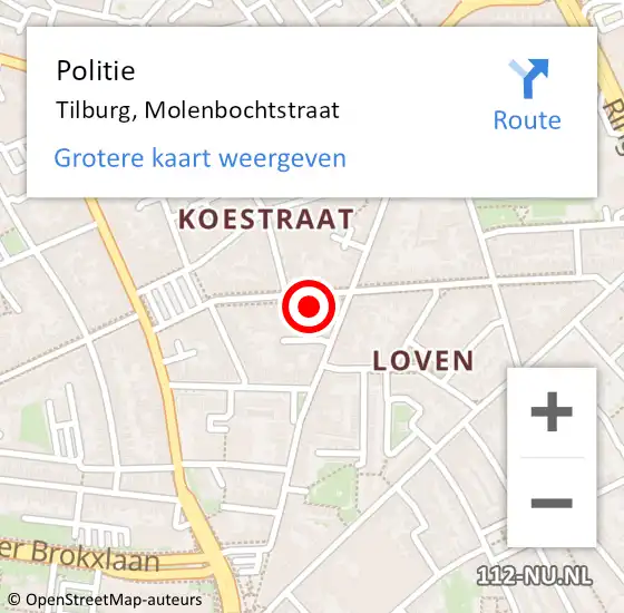 Locatie op kaart van de 112 melding: Politie Tilburg, Molenbochtstraat op 9 september 2022 11:47