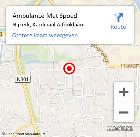 Locatie op kaart van de 112 melding: Ambulance Met Spoed Naar Nijkerk, Kardinaal Alfrinklaan op 9 september 2022 11:56