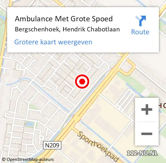 Locatie op kaart van de 112 melding: Ambulance Met Grote Spoed Naar Bergschenhoek, Hendrik Chabotlaan op 9 september 2022 11:56