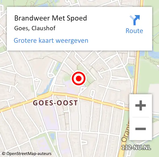 Locatie op kaart van de 112 melding: Brandweer Met Spoed Naar Goes, Claushof op 9 september 2022 11:57