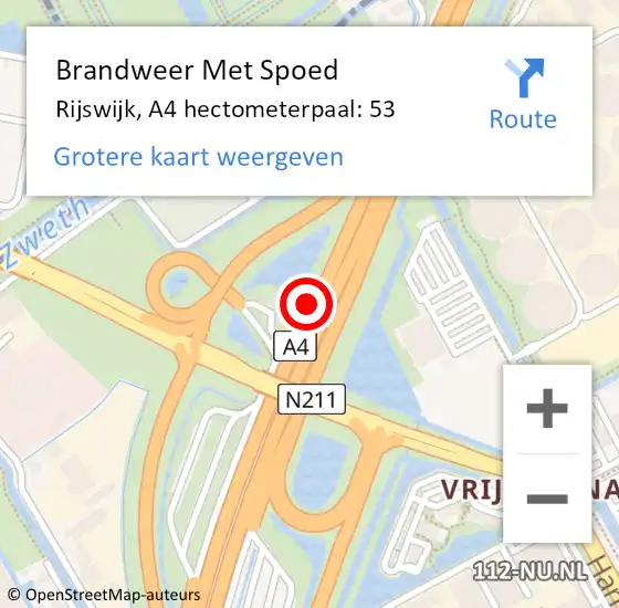 Locatie op kaart van de 112 melding: Brandweer Met Spoed Naar Rijswijk, A4 hectometerpaal: 53 op 9 september 2022 13:20