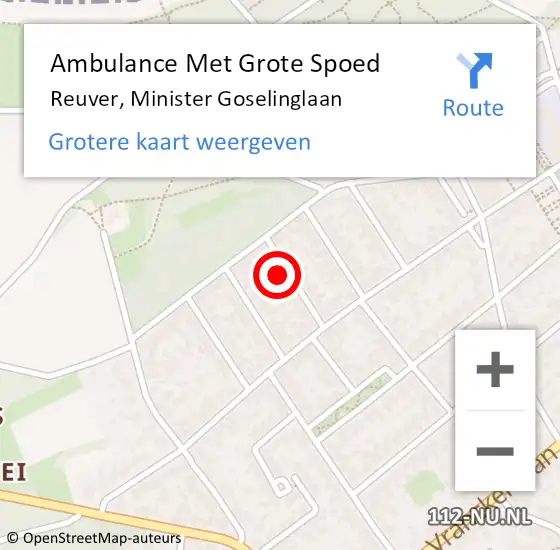 Locatie op kaart van de 112 melding: Ambulance Met Grote Spoed Naar Reuver, Minister Goselinglaan op 28 juli 2014 19:45