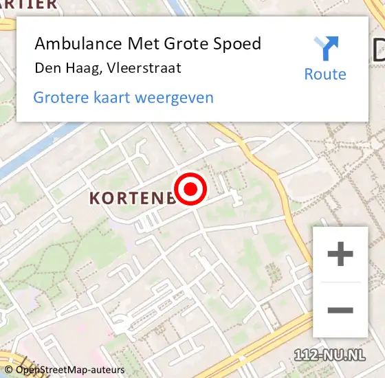 Locatie op kaart van de 112 melding: Ambulance Met Grote Spoed Naar Den Haag, Vleerstraat op 9 september 2022 13:35