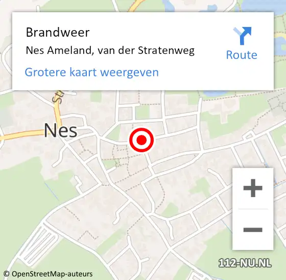 Locatie op kaart van de 112 melding: Brandweer Nes Ameland, van der Stratenweg op 9 september 2022 13:35