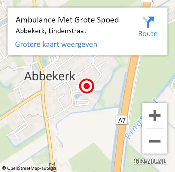 Locatie op kaart van de 112 melding: Ambulance Met Grote Spoed Naar Abbekerk, Lindenstraat op 9 september 2022 13:46
