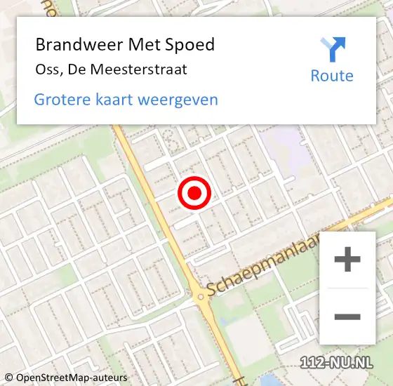 Locatie op kaart van de 112 melding: Brandweer Met Spoed Naar Oss, De Meesterstraat op 9 september 2022 13:56