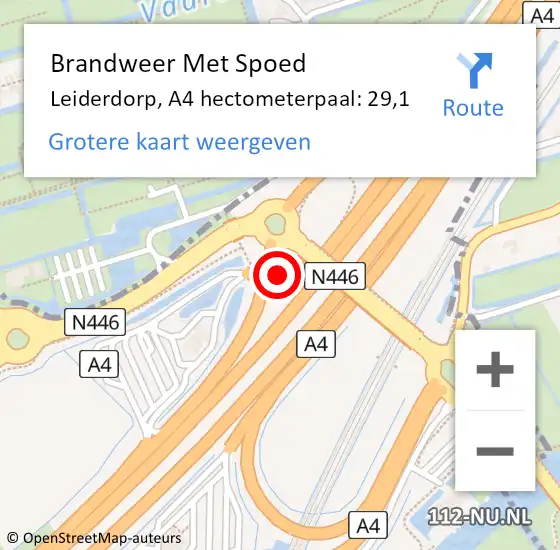 Locatie op kaart van de 112 melding: Brandweer Met Spoed Naar Leiderdorp, A4 hectometerpaal: 29,1 op 9 september 2022 13:56