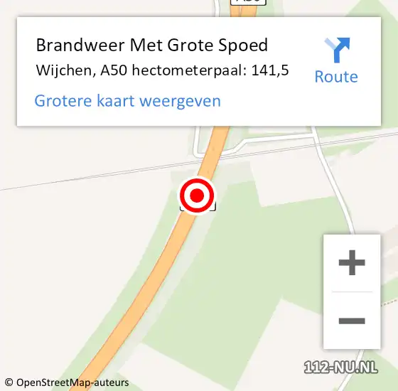 Locatie op kaart van de 112 melding: Brandweer Met Grote Spoed Naar Wijchen, A50 hectometerpaal: 141,5 op 9 september 2022 14:10