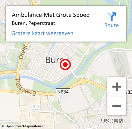 Locatie op kaart van de 112 melding: Ambulance Met Grote Spoed Naar Buren, Peperstraat op 9 september 2022 14:16