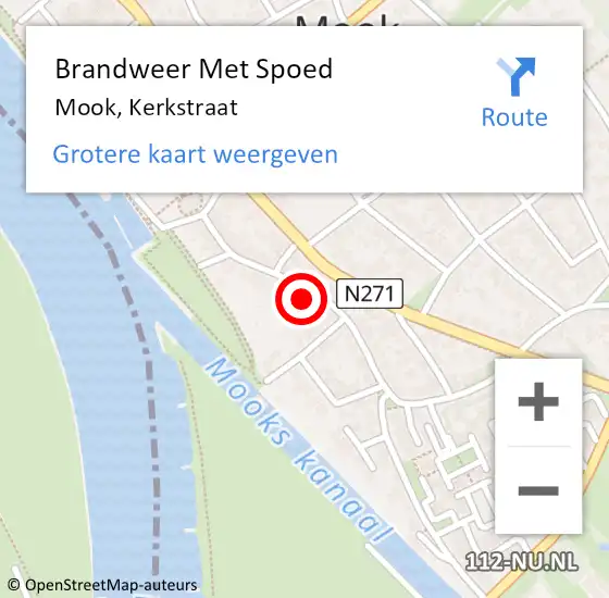 Locatie op kaart van de 112 melding: Brandweer Met Spoed Naar Mook, Kerkstraat op 9 september 2022 14:24