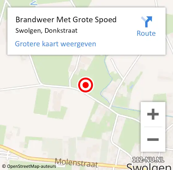 Locatie op kaart van de 112 melding: Brandweer Met Grote Spoed Naar Swolgen, Donkstraat op 9 september 2022 14:30