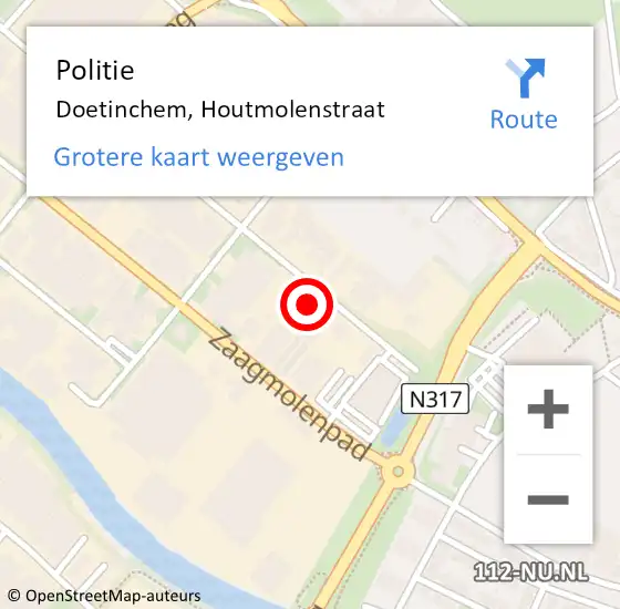 Locatie op kaart van de 112 melding: Politie Doetinchem, Houtmolenstraat op 9 september 2022 14:40