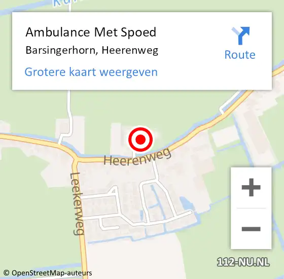 Locatie op kaart van de 112 melding: Ambulance Met Spoed Naar Barsingerhorn, Heerenweg op 9 september 2022 14:43