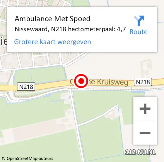 Locatie op kaart van de 112 melding: Ambulance Met Spoed Naar Nissewaard, N218 hectometerpaal: 4,7 op 9 september 2022 14:45