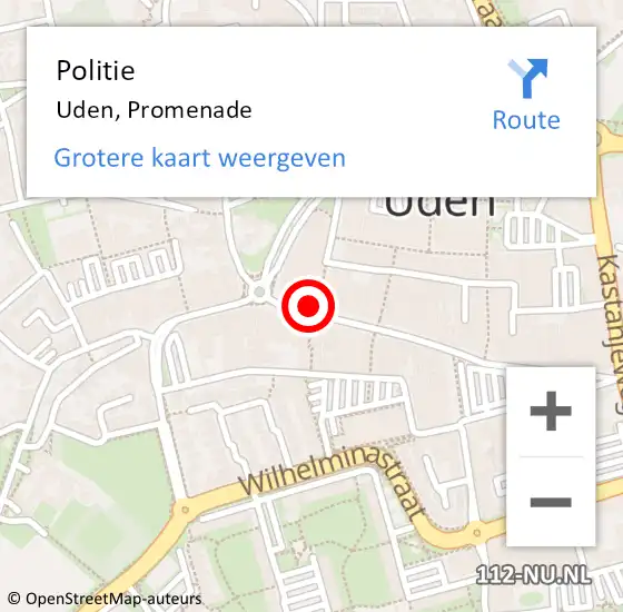 Locatie op kaart van de 112 melding: Politie Uden, Promenade op 9 september 2022 14:48