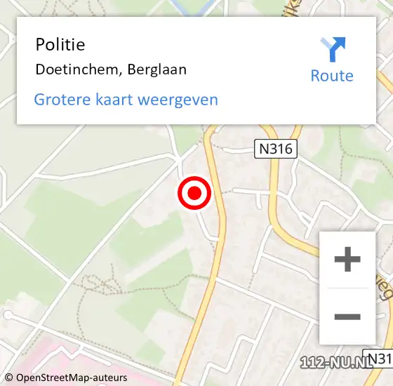 Locatie op kaart van de 112 melding: Politie Doetinchem, Berglaan op 9 september 2022 14:50