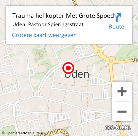 Locatie op kaart van de 112 melding: Trauma helikopter Met Grote Spoed Naar Uden, Pastoor Spieringsstraat op 9 september 2022 14:50