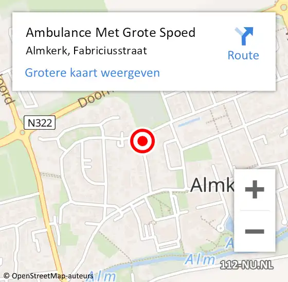 Locatie op kaart van de 112 melding: Ambulance Met Grote Spoed Naar Almkerk, Fabriciusstraat op 28 juli 2014 19:54