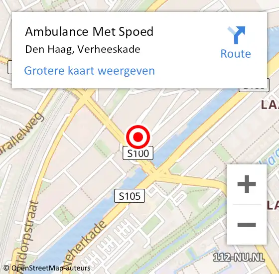 Locatie op kaart van de 112 melding: Ambulance Met Spoed Naar Den Haag, Verheeskade op 9 september 2022 15:03