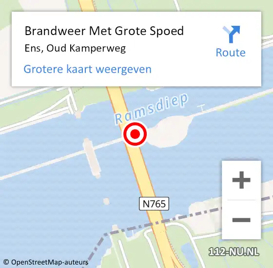 Locatie op kaart van de 112 melding: Brandweer Met Grote Spoed Naar Ens, Oud Kamperweg op 9 september 2022 15:27