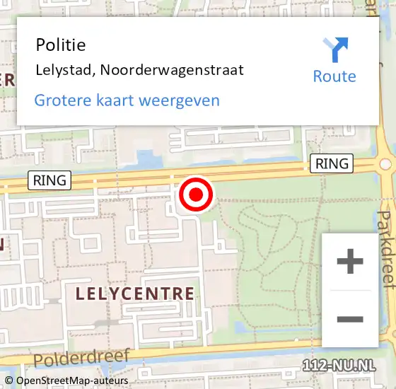 Locatie op kaart van de 112 melding: Politie Lelystad, Noorderwagenstraat op 9 september 2022 15:53