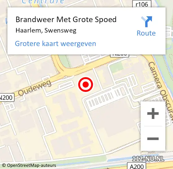 Locatie op kaart van de 112 melding: Brandweer Met Grote Spoed Naar Haarlem, Swensweg op 9 september 2022 16:26