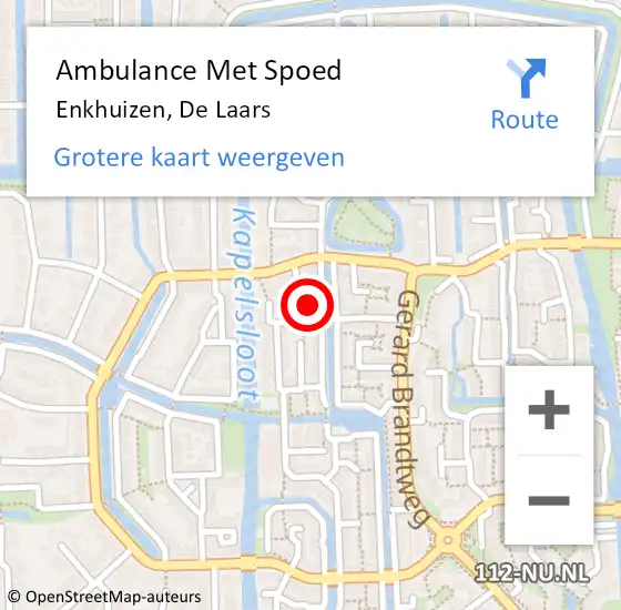 Locatie op kaart van de 112 melding: Ambulance Met Spoed Naar Enkhuizen, De Laars op 9 september 2022 16:38