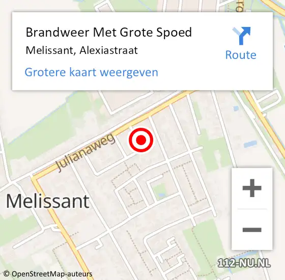 Locatie op kaart van de 112 melding: Brandweer Met Grote Spoed Naar Melissant, Alexiastraat op 9 september 2022 17:14