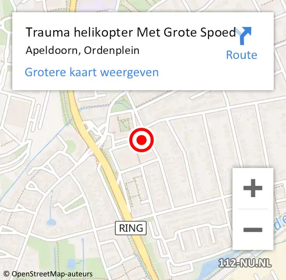 Locatie op kaart van de 112 melding: Trauma helikopter Met Grote Spoed Naar Apeldoorn, Ordenplein op 9 september 2022 17:22