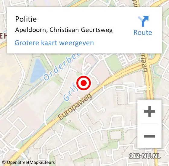 Locatie op kaart van de 112 melding: Politie Apeldoorn, Christiaan Geurtsweg op 9 september 2022 17:23