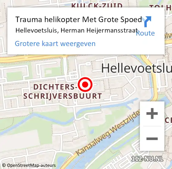 Locatie op kaart van de 112 melding: Trauma helikopter Met Grote Spoed Naar Hellevoetsluis, Herman Heijermansstraat op 9 september 2022 17:33