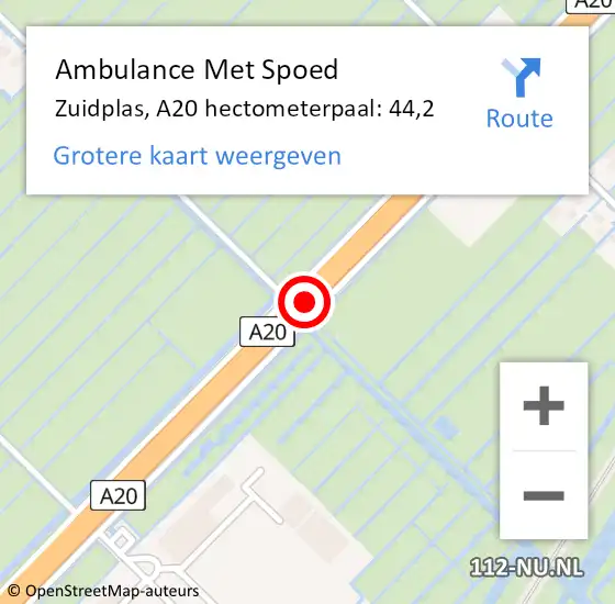 Locatie op kaart van de 112 melding: Ambulance Met Spoed Naar Zuidplas, A20 hectometerpaal: 44,2 op 9 september 2022 17:39