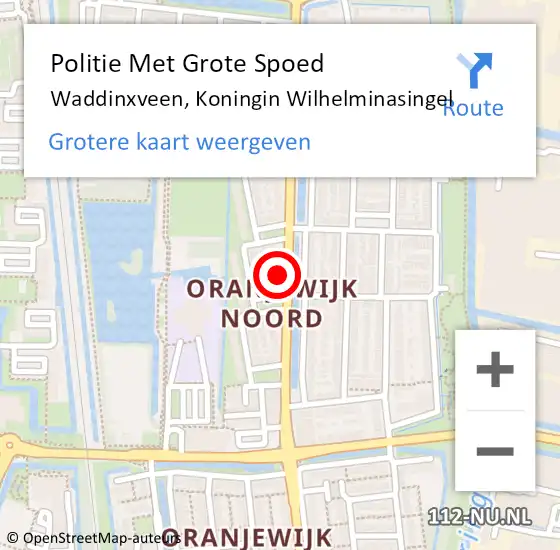 Locatie op kaart van de 112 melding: Politie Met Grote Spoed Naar Waddinxveen, Koningin Wilhelminasingel op 9 september 2022 17:45