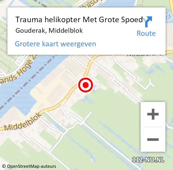 Locatie op kaart van de 112 melding: Trauma helikopter Met Grote Spoed Naar Gouderak, Middelblok op 9 september 2022 17:52