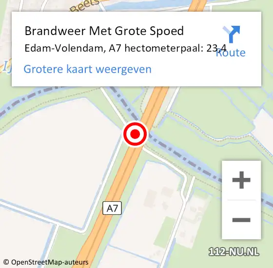 Locatie op kaart van de 112 melding: Brandweer Met Grote Spoed Naar Edam-Volendam, A7 hectometerpaal: 23,4 op 9 september 2022 17:53