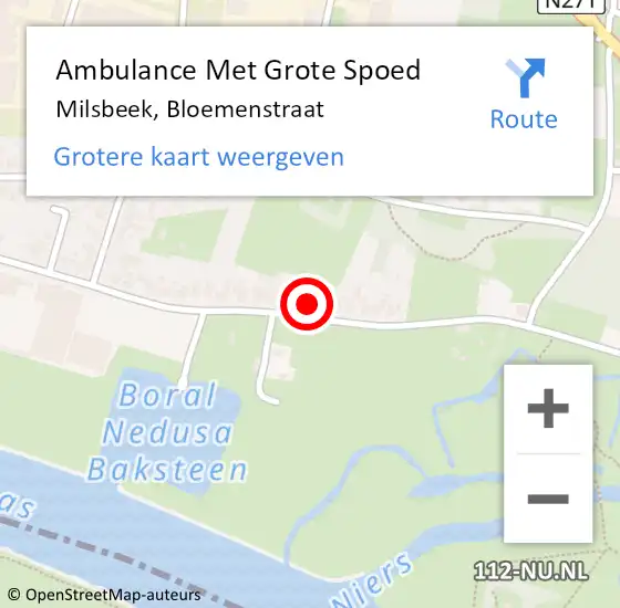 Locatie op kaart van de 112 melding: Ambulance Met Grote Spoed Naar Milsbeek, Bloemenstraat op 9 september 2022 18:08