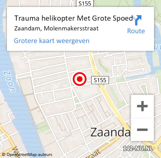 Locatie op kaart van de 112 melding: Trauma helikopter Met Grote Spoed Naar Zaandam, Molenmakersstraat op 9 september 2022 18:14