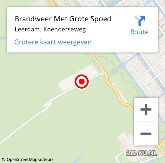 Locatie op kaart van de 112 melding: Brandweer Met Grote Spoed Naar Leerdam, Koenderseweg op 9 september 2022 18:47