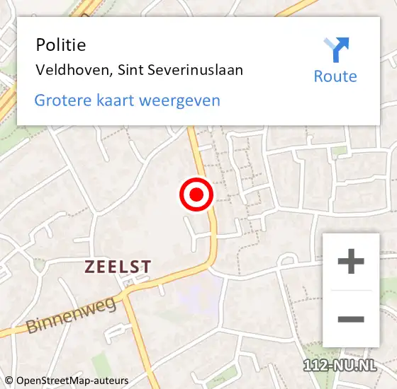 Locatie op kaart van de 112 melding: Politie Veldhoven, Sint Severinuslaan op 9 september 2022 18:48