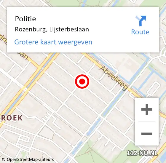 Locatie op kaart van de 112 melding: Politie Rozenburg, Lijsterbeslaan op 9 september 2022 18:51