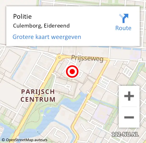 Locatie op kaart van de 112 melding: Politie Culemborg, Eidereend op 9 september 2022 18:56