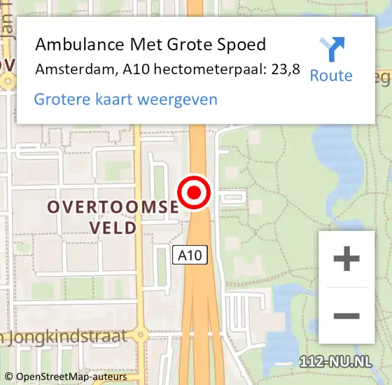 Locatie op kaart van de 112 melding: Ambulance Met Grote Spoed Naar Amsterdam, A10 hectometerpaal: 23,8 op 9 september 2022 19:13