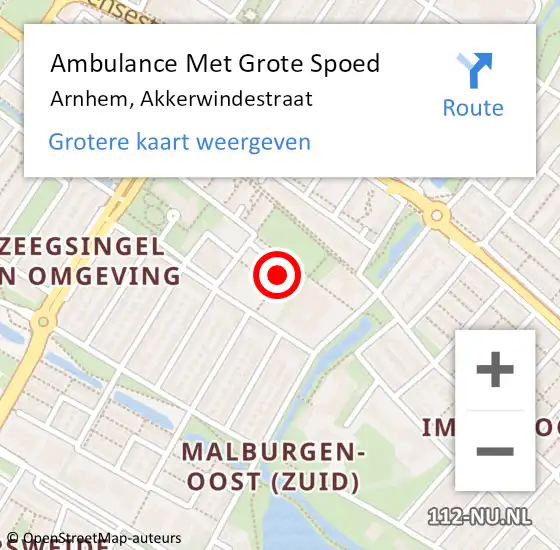 Locatie op kaart van de 112 melding: Ambulance Met Grote Spoed Naar Arnhem, Akkerwindestraat op 28 juli 2014 20:21