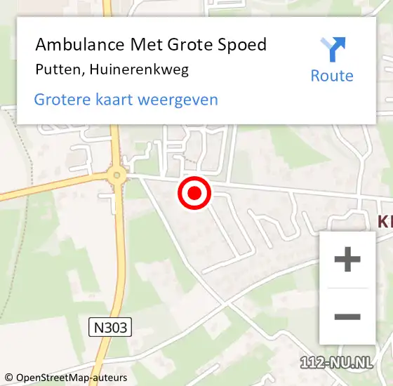 Locatie op kaart van de 112 melding: Ambulance Met Grote Spoed Naar Putten, Huinerenkweg op 9 september 2022 19:54