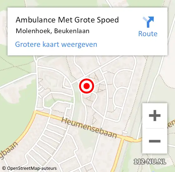 Locatie op kaart van de 112 melding: Ambulance Met Grote Spoed Naar Molenhoek, Beukenlaan op 9 september 2022 19:55