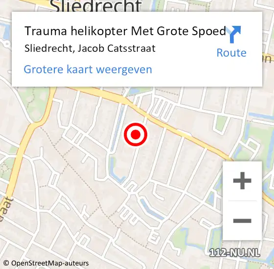 Locatie op kaart van de 112 melding: Trauma helikopter Met Grote Spoed Naar Sliedrecht, Jacob Catsstraat op 9 september 2022 20:02