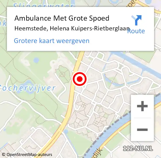 Locatie op kaart van de 112 melding: Ambulance Met Grote Spoed Naar Heemstede, Helena Kuipers-Rietberglaan op 9 september 2022 20:12