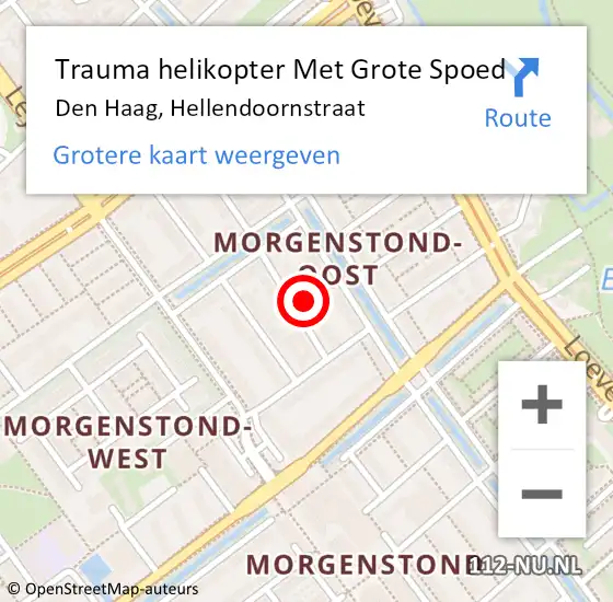 Locatie op kaart van de 112 melding: Trauma helikopter Met Grote Spoed Naar Den Haag, Hellendoornstraat op 9 september 2022 21:06