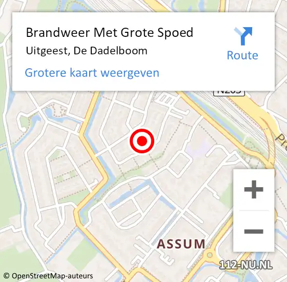 Locatie op kaart van de 112 melding: Brandweer Met Grote Spoed Naar Uitgeest, De Dadelboom op 9 september 2022 21:12